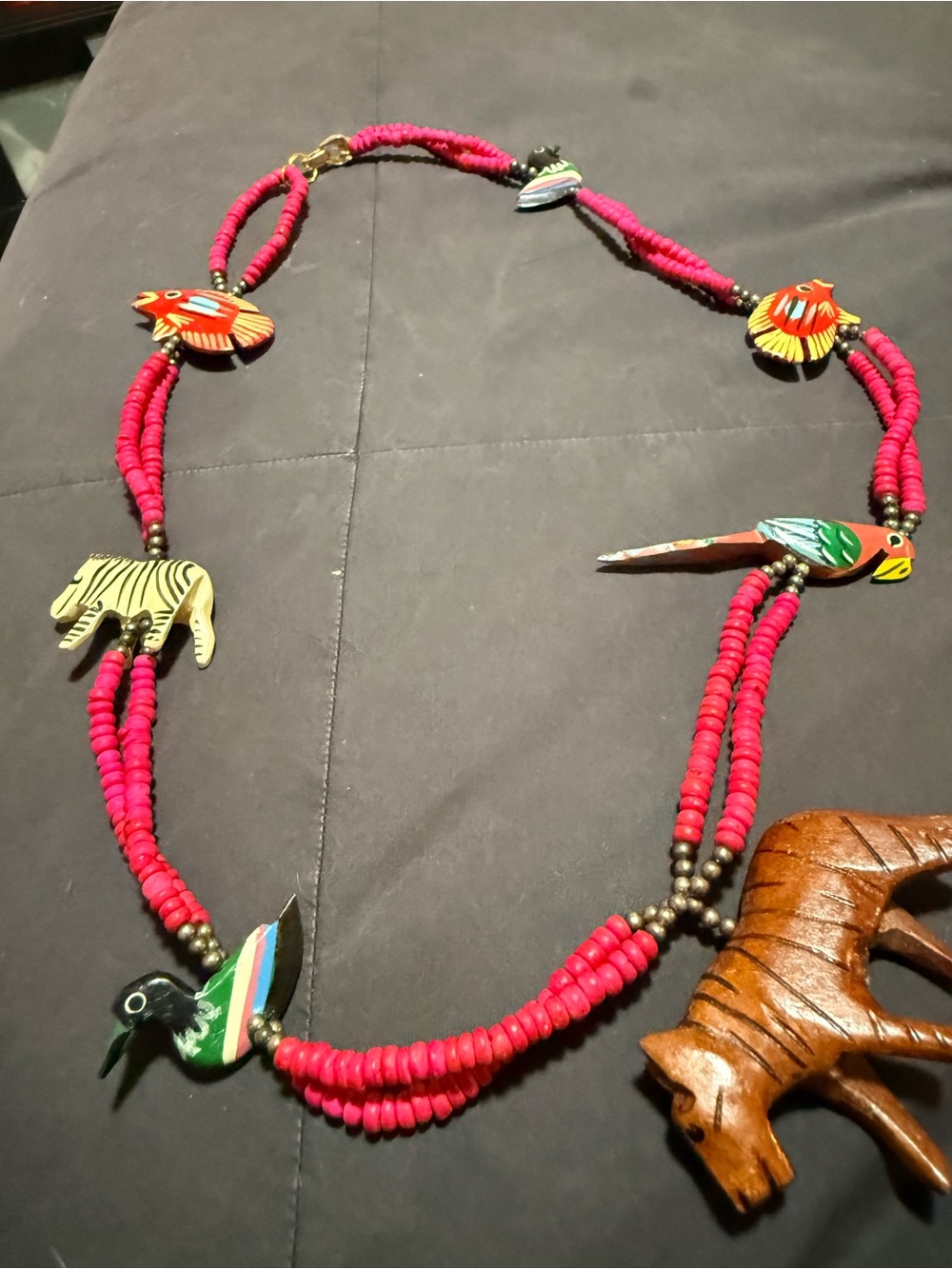 Handmade Pink Beaded Animal Charm Necklace